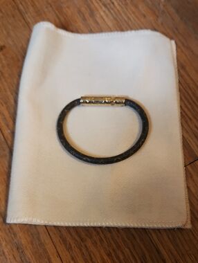 Louis Vuitton Brown Monogram Leather Bracelet with Gold Clasp